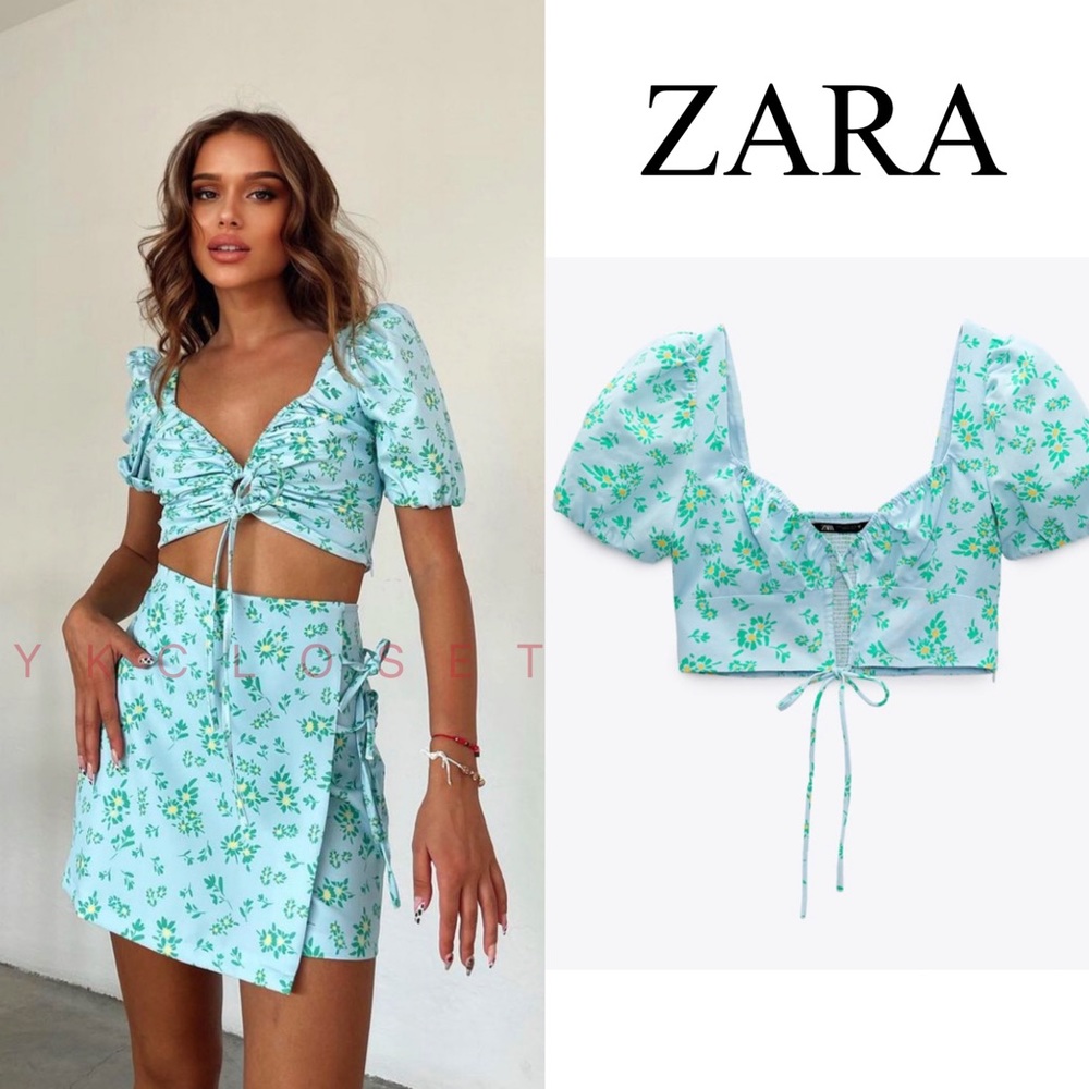 LINEN BLEND FLORAL PRINT CROP TOP || ZARA || YKCLOSET